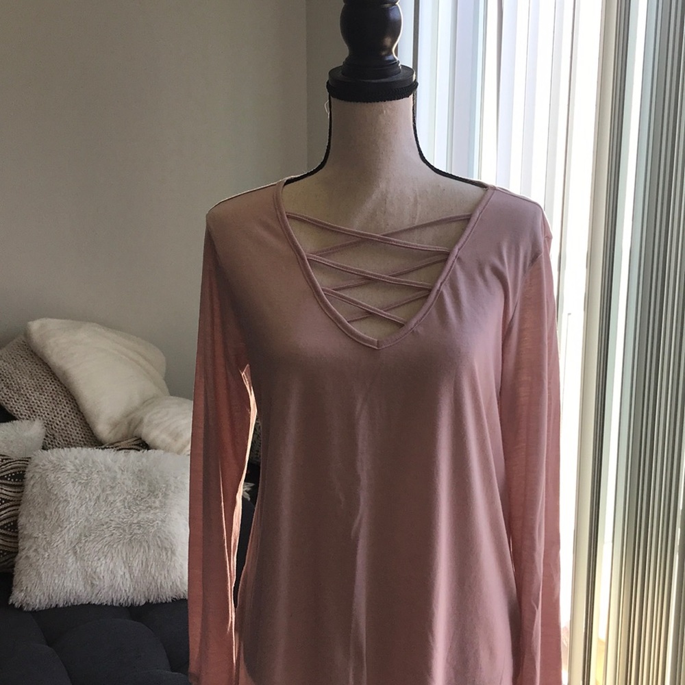 Blush lattice front long sleeve